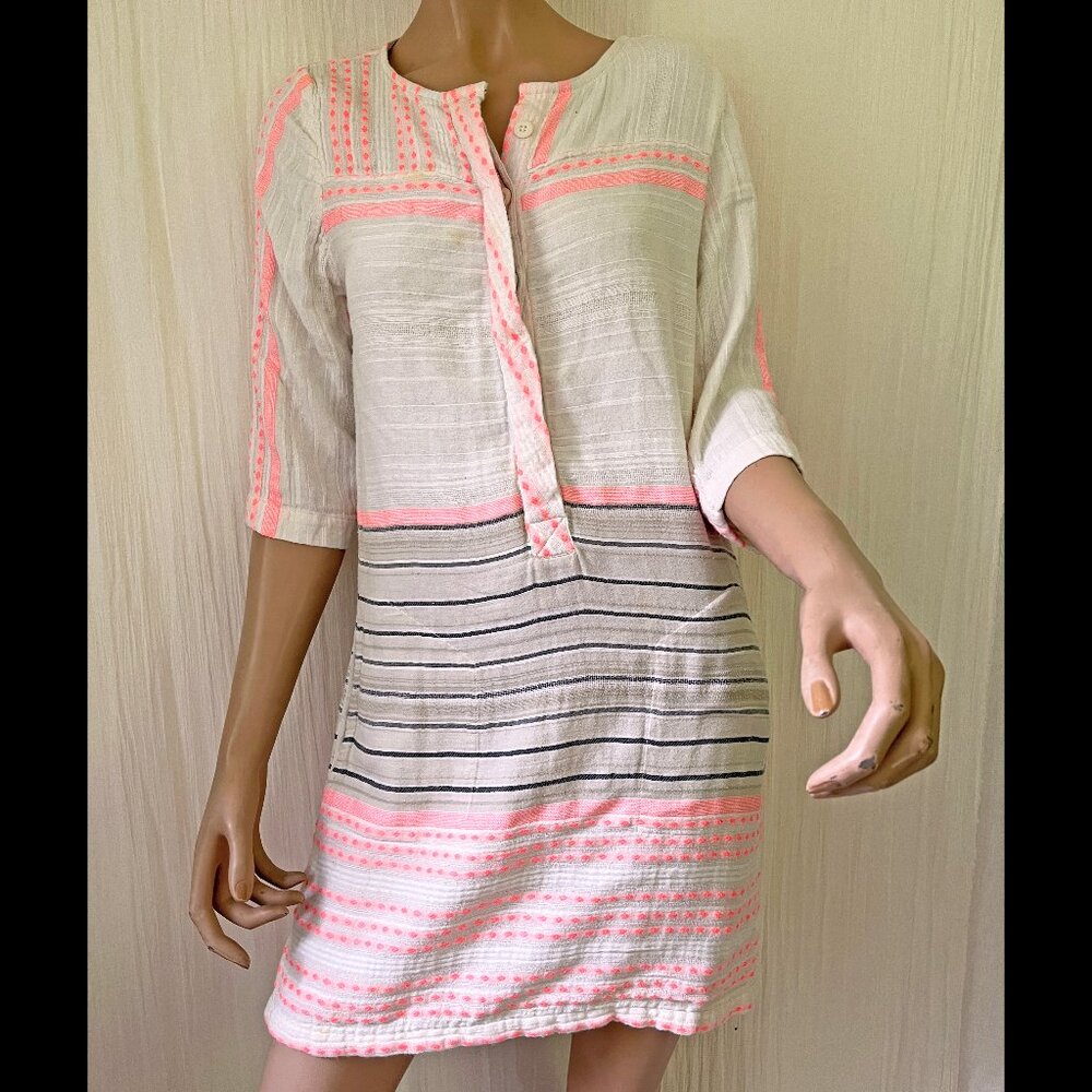 Ace & Jig cotton gauze textured fabric dress XS pink cream tan black